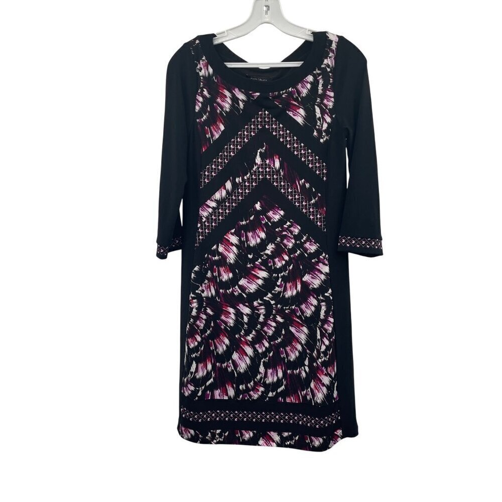 WHBM Womens Shift Dress 3/4 Sleeve Black/Multi Print Size Small